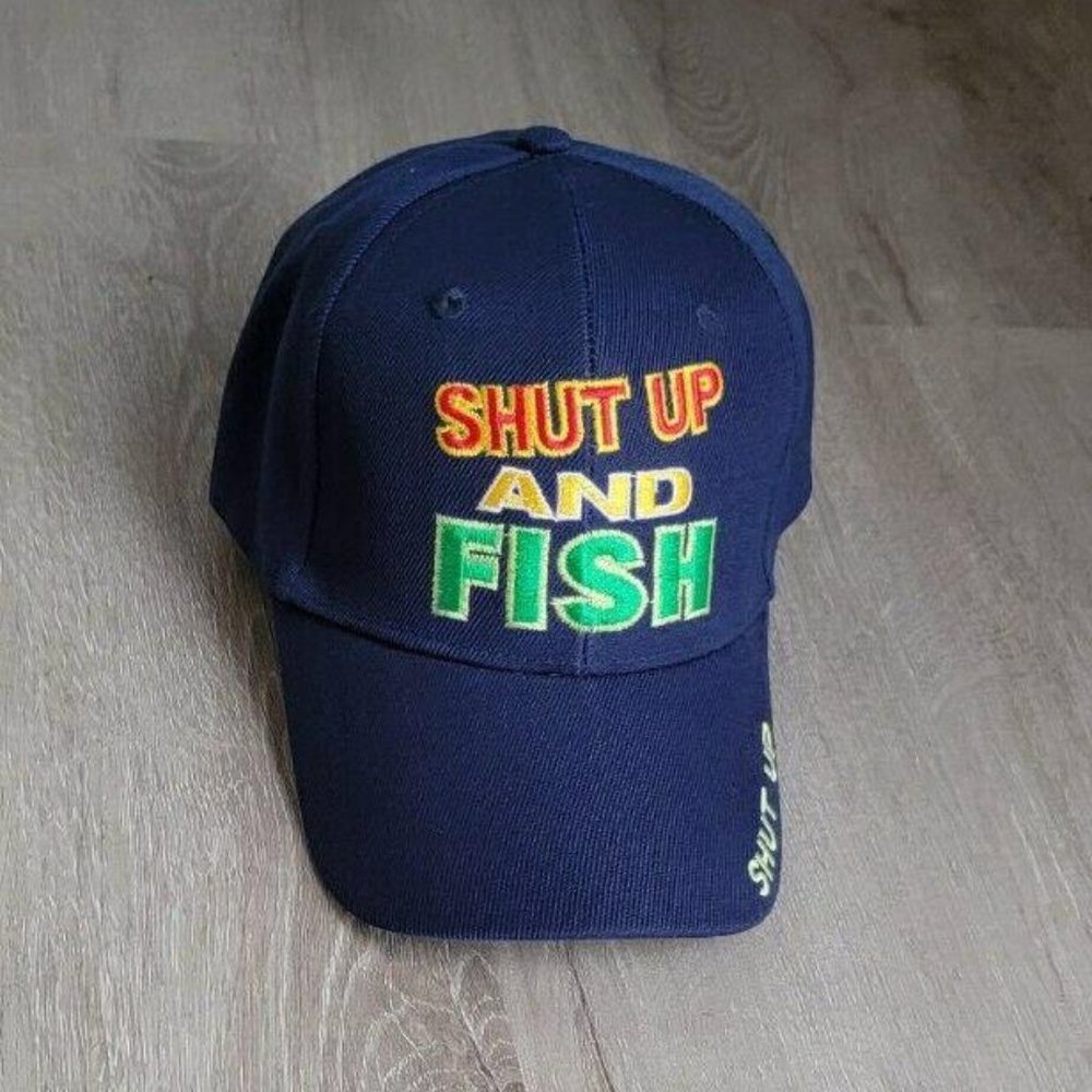 Shut Up and Fish Hat Navy Blue Adjustable Strap B